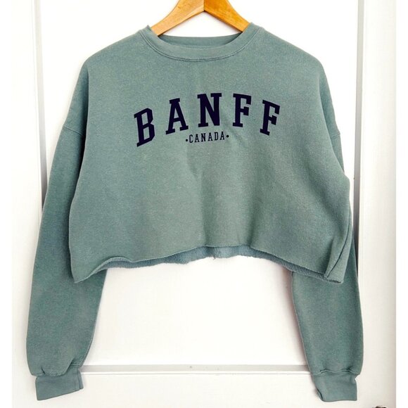 Baff Canada Cropped Sweatshirt in Green with Blue Logo Size M - Picture 1 of 7